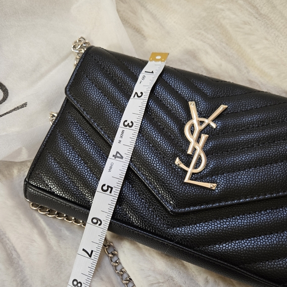 Black Y Quilted Leather Clutch Crossbody Handbag - Picture 5 of 5